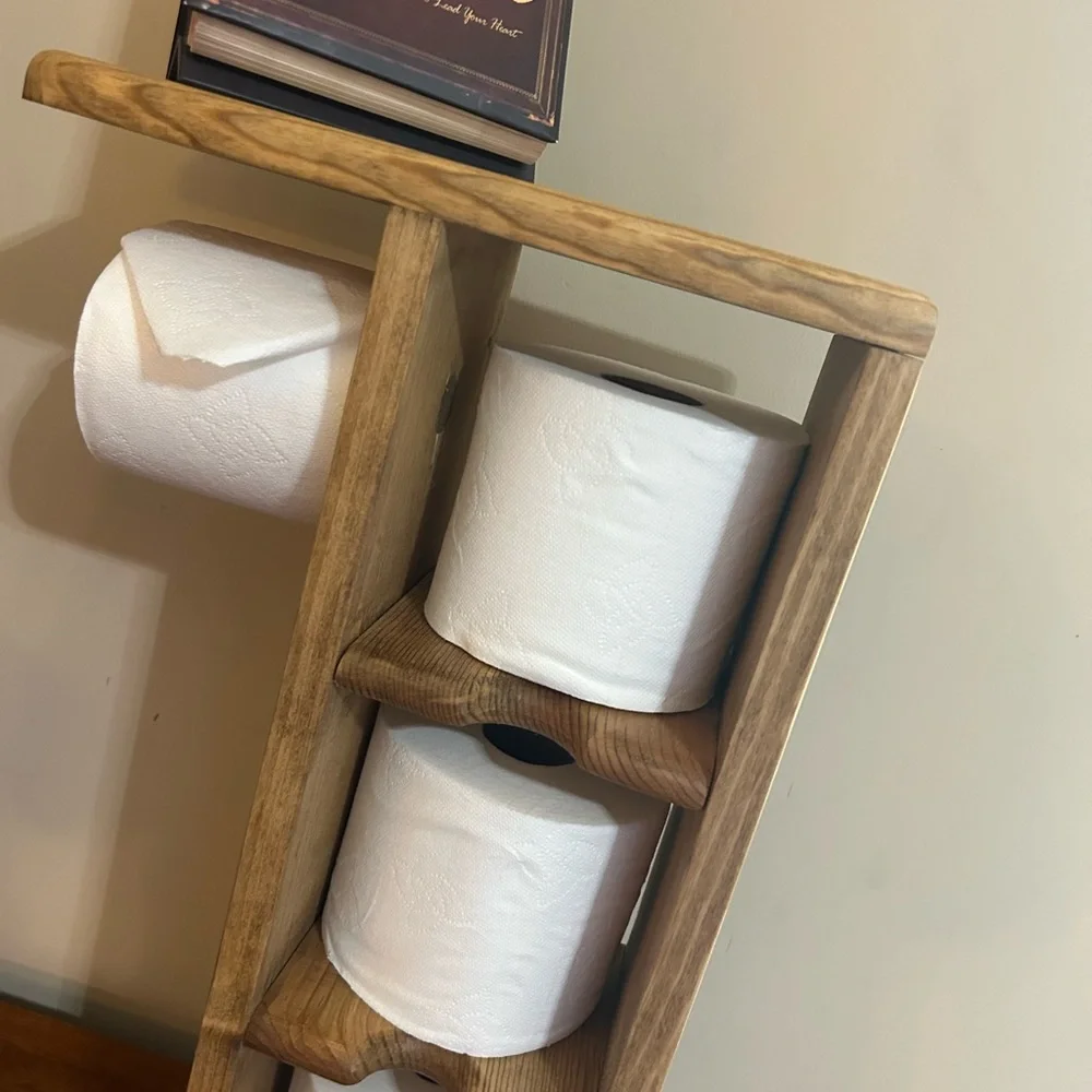 Rustic Wooden Bathroom Shelf with Toilet Paper Holder
